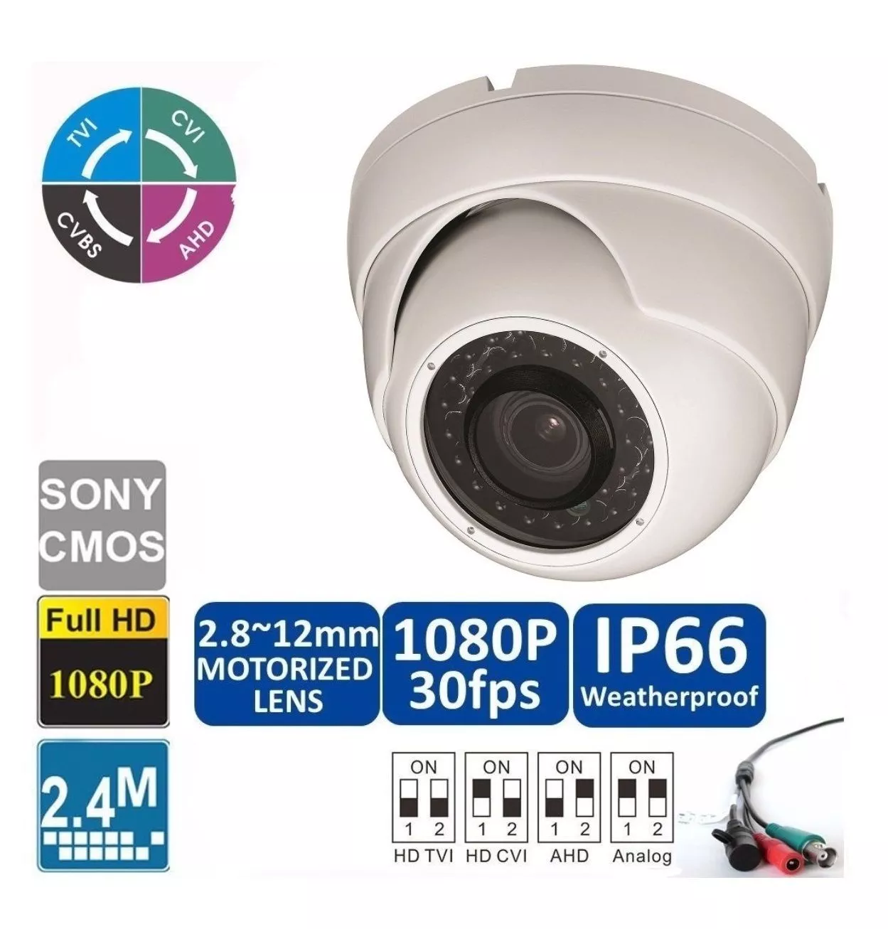 HD TVI 1080P Dome Camera 2MP 1/3 Sony CMOS Varifocal 2.8-12mm 36 IRs OSD (image for) HD TVI 1080P Dome Camera 2MP 1/3 Sony CMOS Varifocal 2.8-12mm 36 IRs OSD